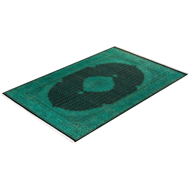 Overton Hand Knotted Wool Vintage Inspired Modern Contemporary Overdyed Green Area Rug - 6' 2" x 9' 4"