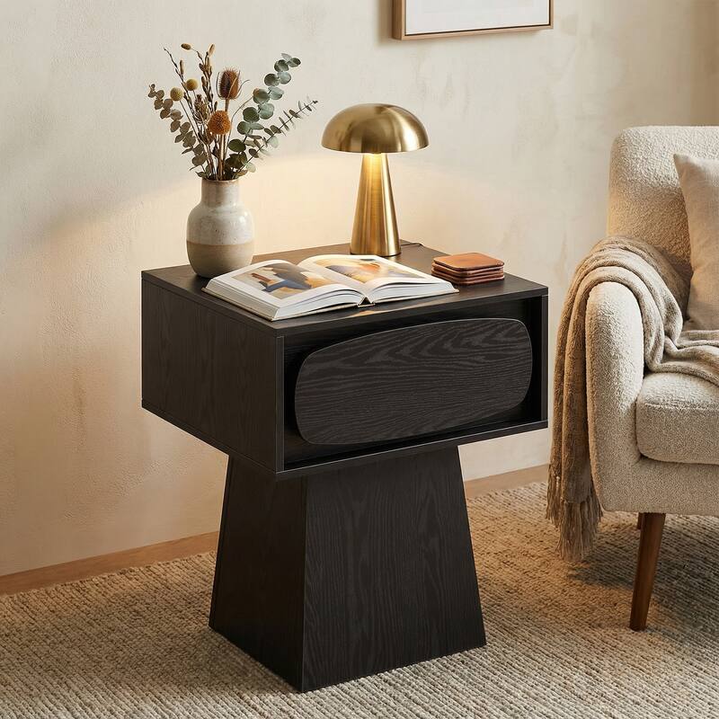 Rustic Wood Grain Nightstand with Drawer, 21.65"W