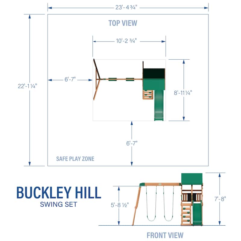 Backyard Discovery Buckley Hill Cedar Wood Swing Set, Slide, Play Deck - 10'3" x 8'11"