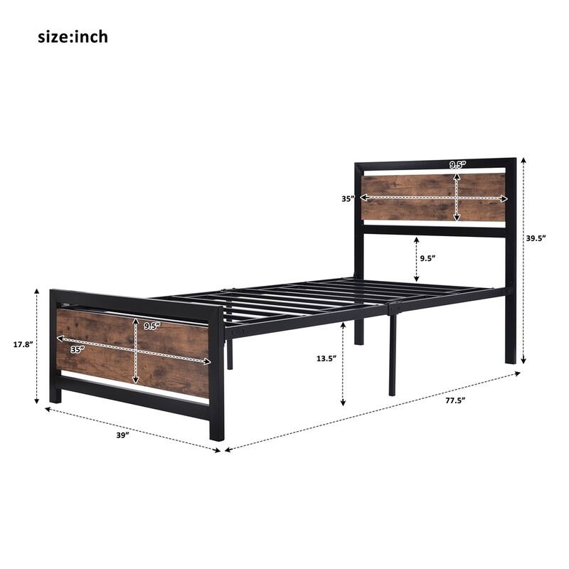 Metal and Wood Bed Frame Platform Bed