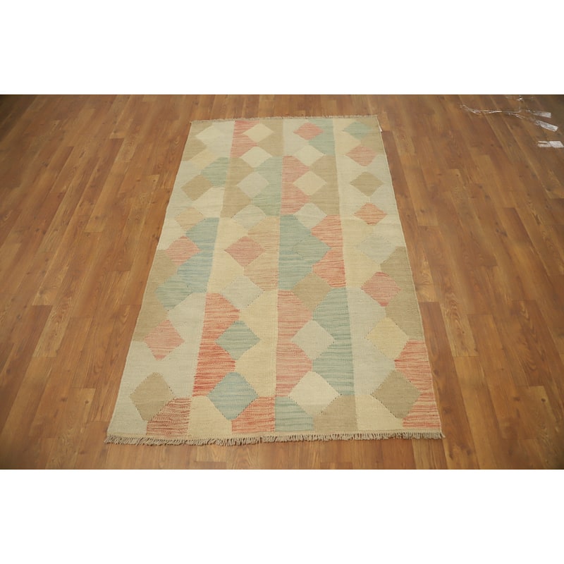 Hand Woven Oriental 100% Wool Carpet Southwestern Modern Multi-Colored Kilim Area Rug - 5' 1'' X 3' 0''