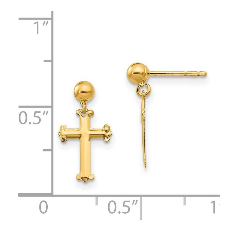 Curata 14k Yellow Gold 14x8mm CZ Cubic Zirconia Cross Dangle Post Earrings