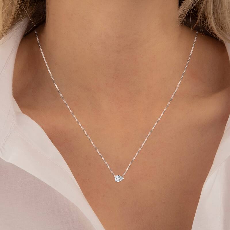 Marquee Lab Grown 1/4 Carat Floating Pear Shaped Diamond Solitaire Pendant in 14K White Gold