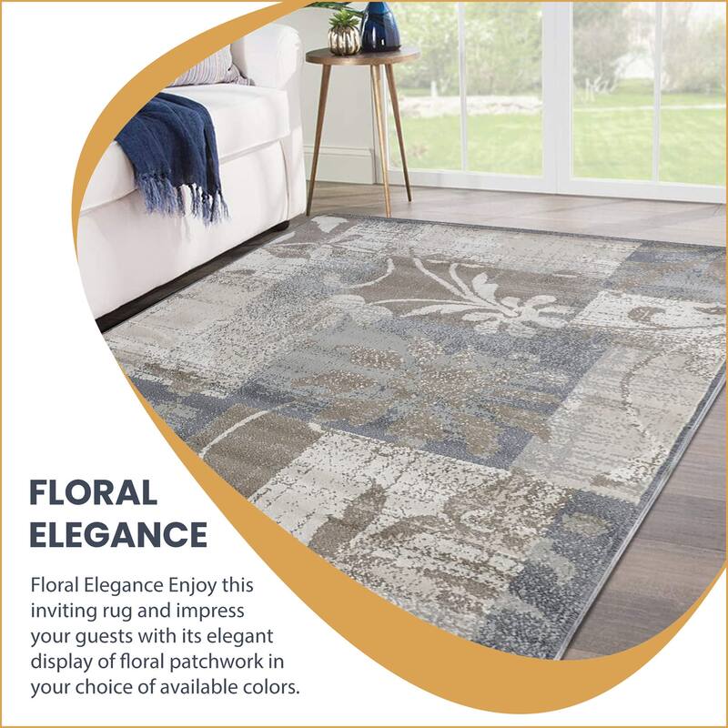 Contemporary Floral Patchwork Indoor Area Rug or Runner by Superior
