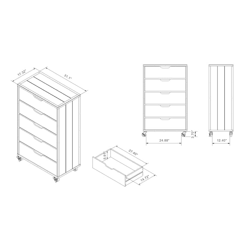 Samuels Industrial Vintage Grey Oak 31-inch Wide 5-Drawer Mobile Vertical Dresser