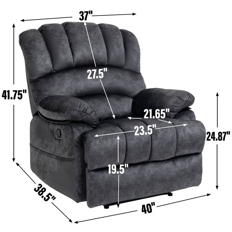 Large Manual Recliner Chair in Fabric for Living Room