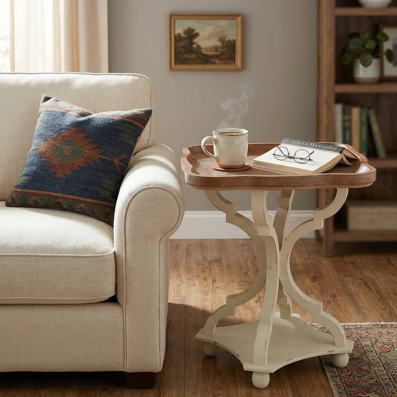 Bevier French Country Accent Table with Square Top by Christopher Knight Home - Natural + Distressed White