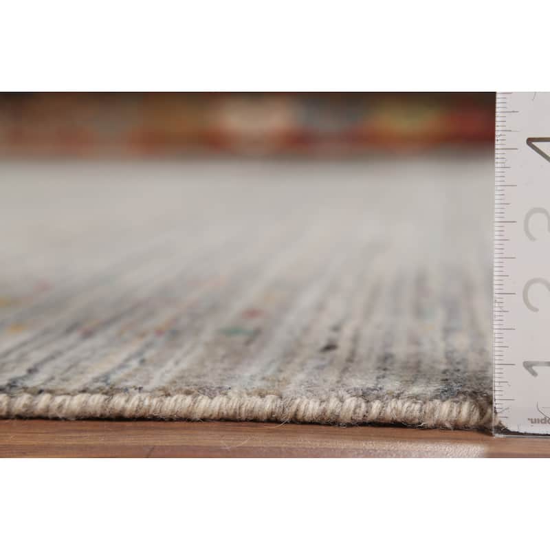 Striped Gabbeh Square Area Rug Handmade Beige Wool Carpet - 9'8"x 9'7"