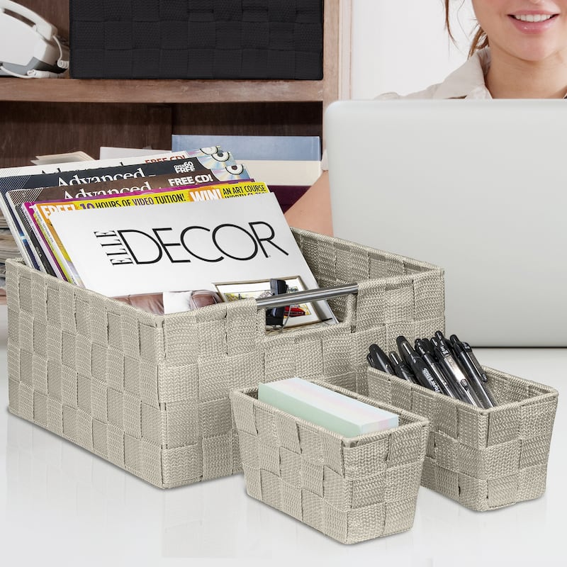 Storage Box Woven Basket Bin Container Tote Cube Organizer Set Stackable Shelf Organizer Built-in Carry Handles (9-Piece)