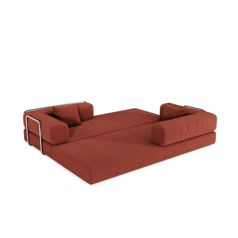 Modular Convertible Sleeper Sofa Bed, Corduroy Fabric Compression Sofa, Floor-Standing Sofa Bed with Armrests & Backrest