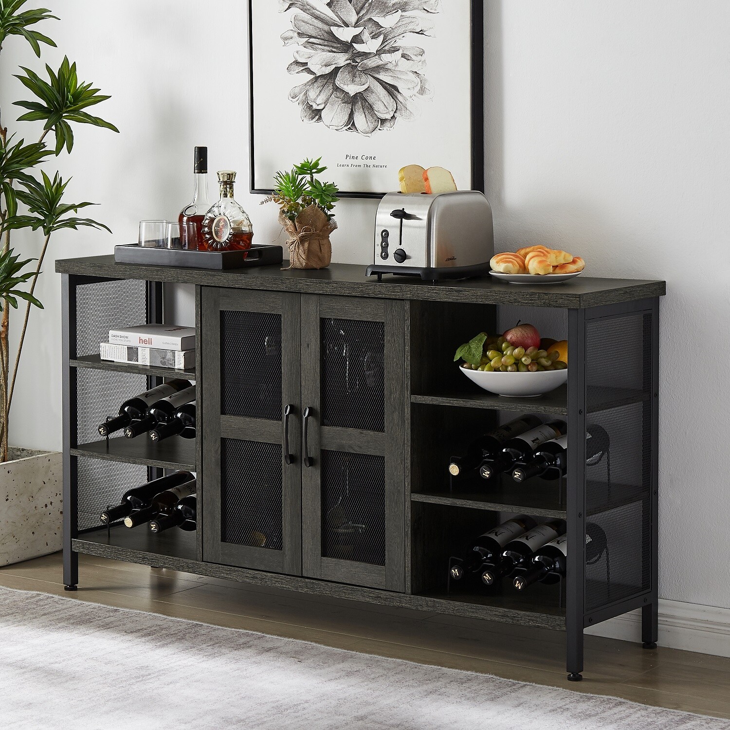 Industrial Style Sideboard with Wine Racks and Stemware Holder Bed Bath Beyond 37868833