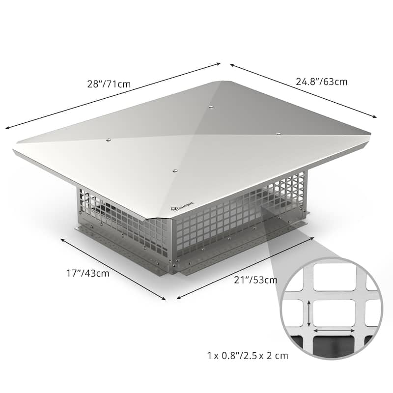 17" x 29" Chimney Cap with Adjustable Metal Strips