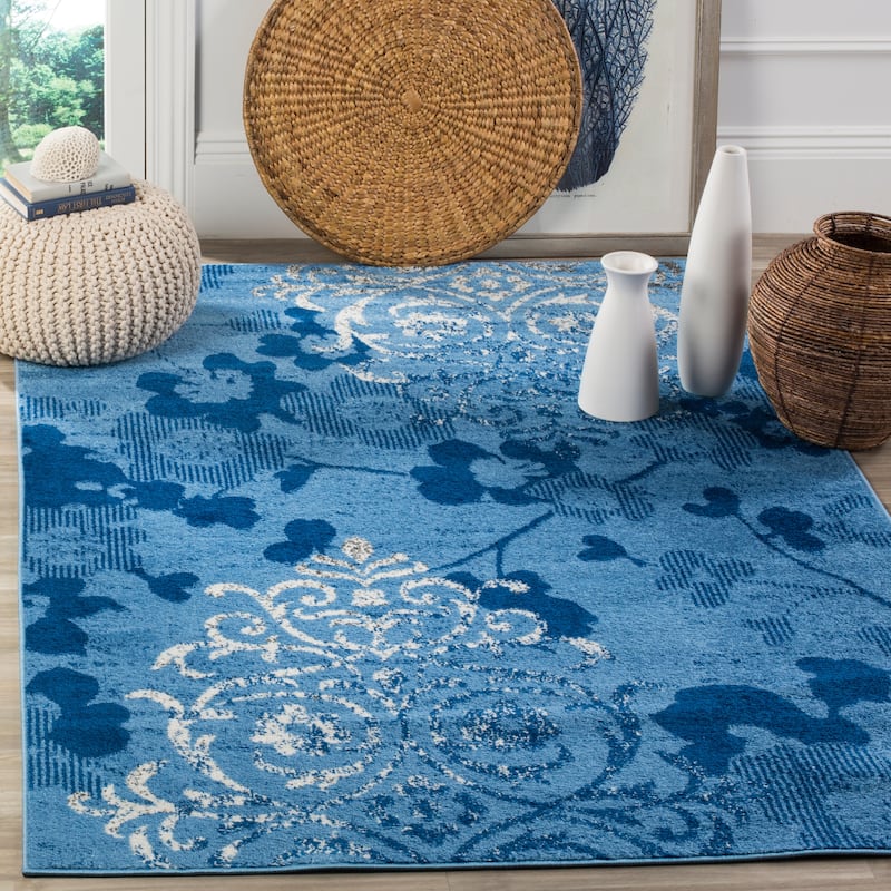 SAFAVIEH, Adirondack Rena Damask Floral Distressed Rug - 5'1" x 7'6" - Light Blue/Dark Blue