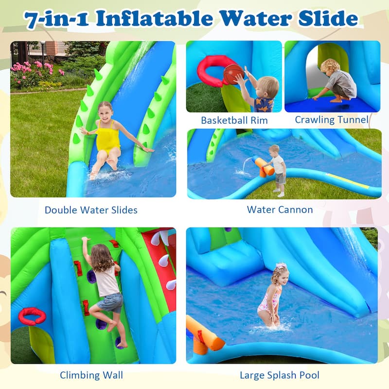 Gymax Inflatable Water Slide Park Kids Bounce House w/ Dual Slides