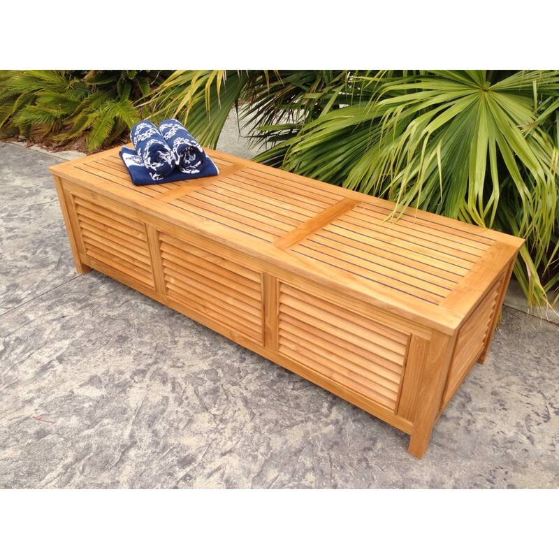 Chic Teak Manhattan Pool and Deck Storage Teak Wood Cushion Box