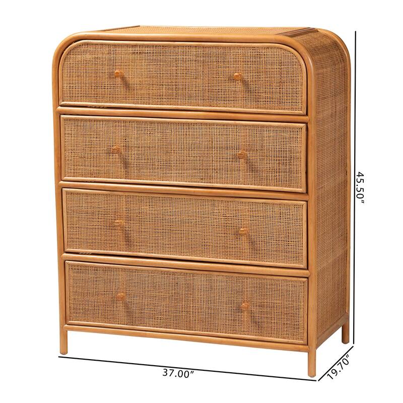 Sampit Natural Rattan 4-Drawer Storage Cabinet - Handwoven Cane Display Unit, Boho Coastal Accent for Hallway or Living Room