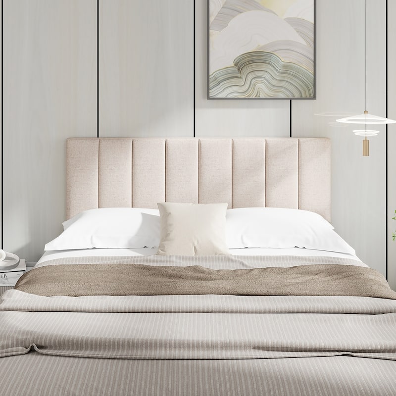 Gymax Linen Upholstered Headboard Vertical Channel Tufted Wood Leg for