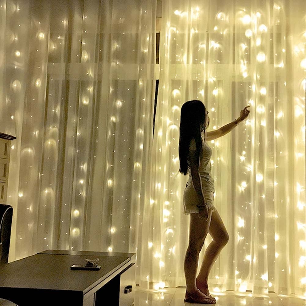 onEveryBaby 6M x 3M 600-LED Warm White Light Romantic Christmas Wedding Outdoor Decoration Curtain String Light US Standard Warm White