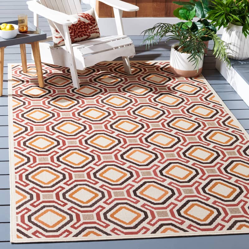 SAFAVIEH Veranda Marjetka Indoor/ Outdoor Waterproof Patio Backyard Rug - 5'3" x 7'7" - Creme/Red