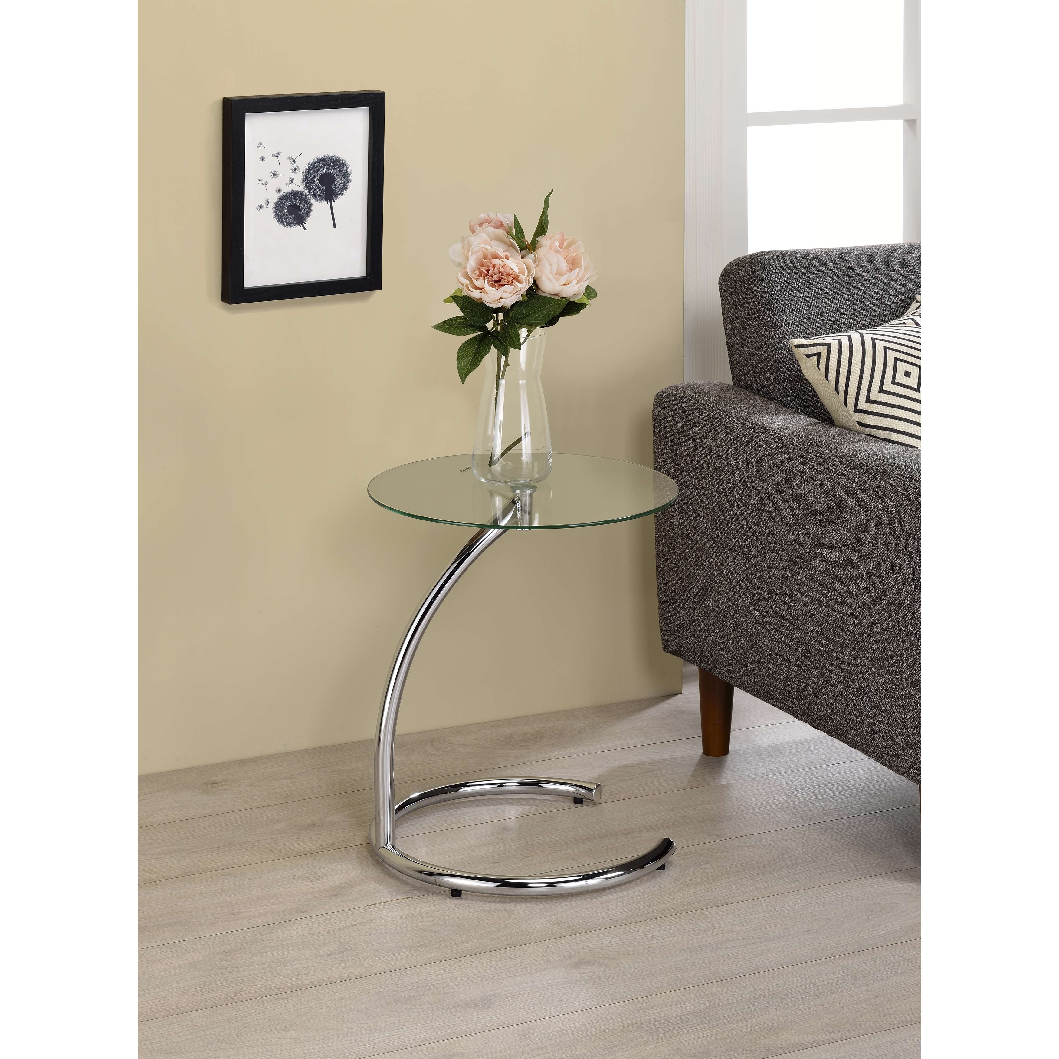 Modern Round End Table / C Table with Tempered Glass Top - Metal Frame Accent Table for Living Room or Bedroom