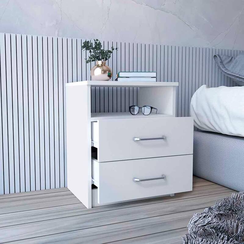 Sleek Black Nightstand with Two Drawers - Compact Design, Wengue Finish