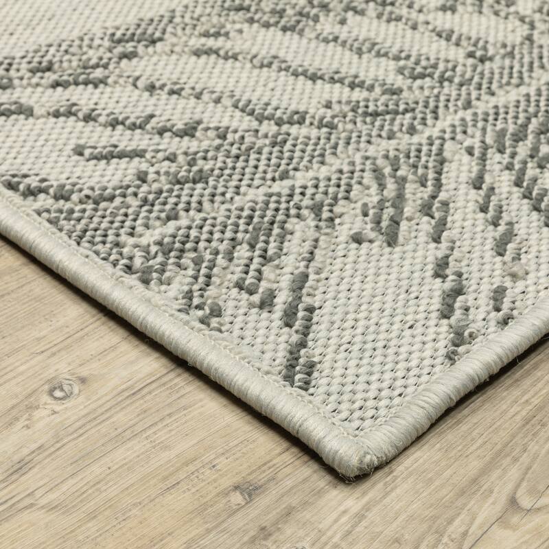 Vista Home Talcot Tropical Leaf Grey/Teal Indoor-Outdoor Area Rug