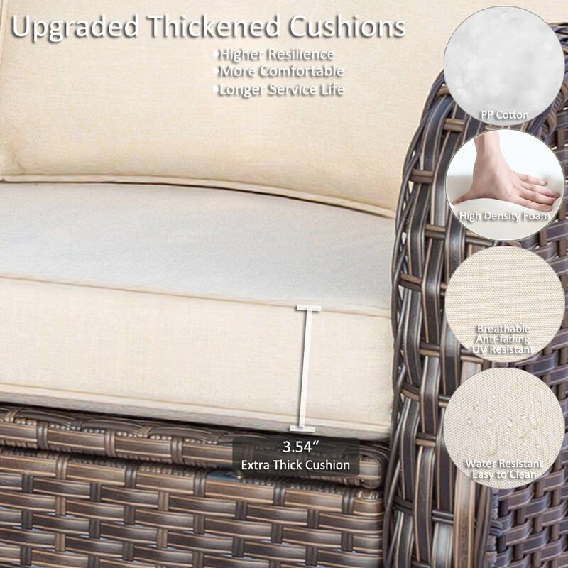 8 Piece Outdoor Wicker Patio Furniture Conversation Chair and Ottoman Set