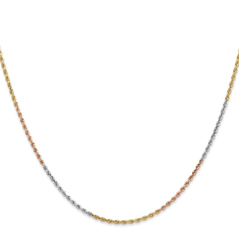 Curata Women's 14k Tri-Color Gold 1.5mm Diamond-Cut Rope Chain Anklet - 10 Inch