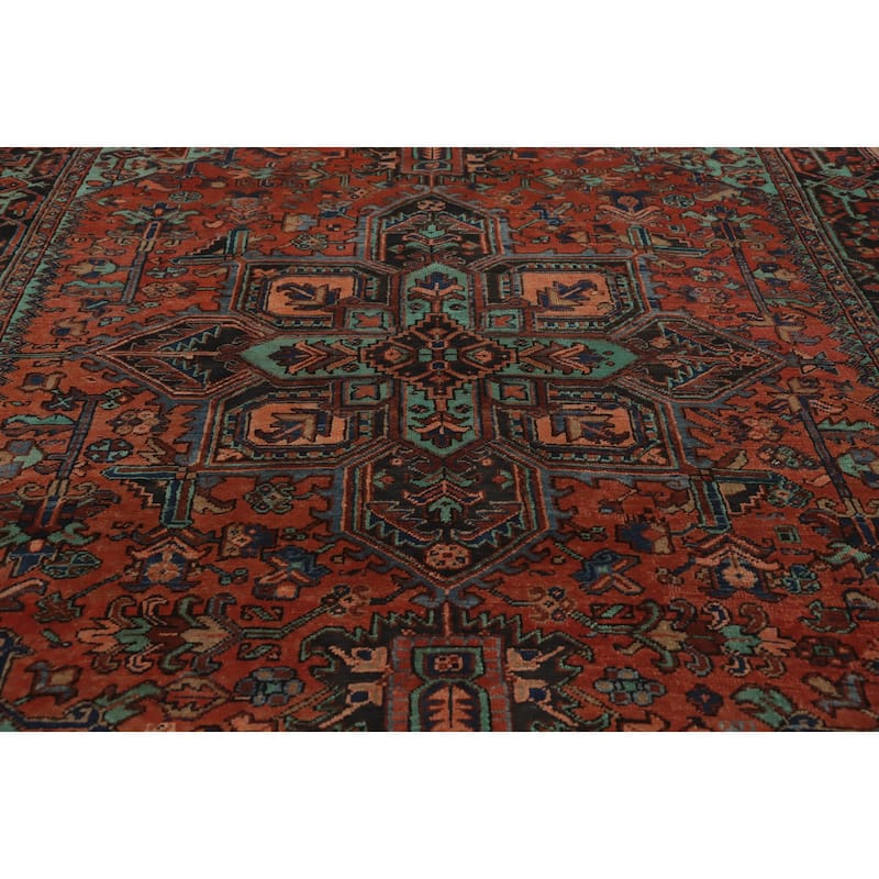 Hand Knotted Oriental 100% Wool Carpet Traditional Medallion Oranges & Rust Heriz Area Rug - 10' 6'' X 7' 8''