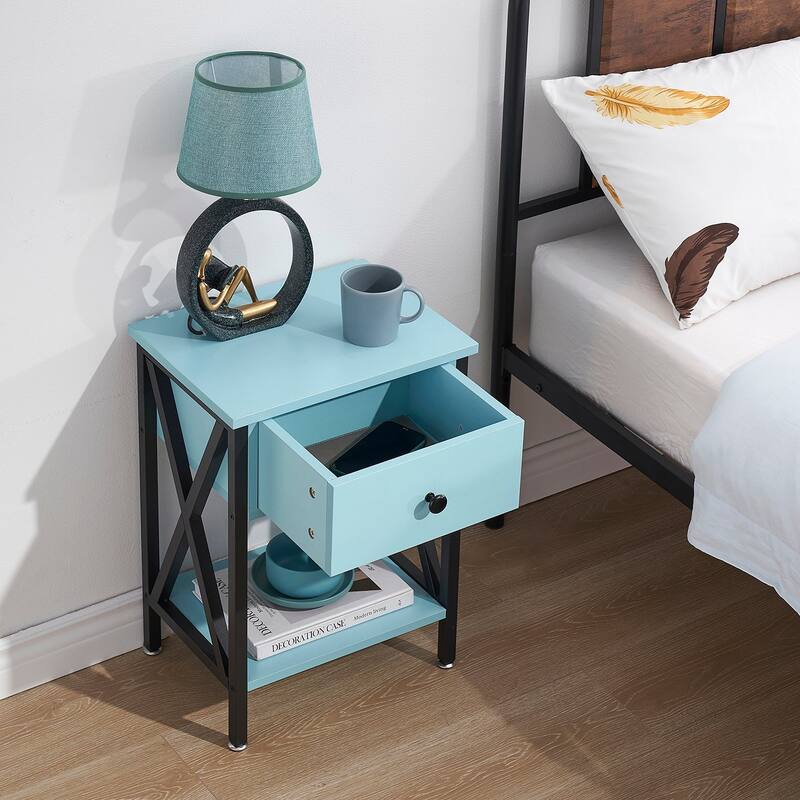 Javlergo Set of 2 Nightstand with 1 Drawer and Storage Shelf, End Table Bedside Table for Bedroom Living room Office