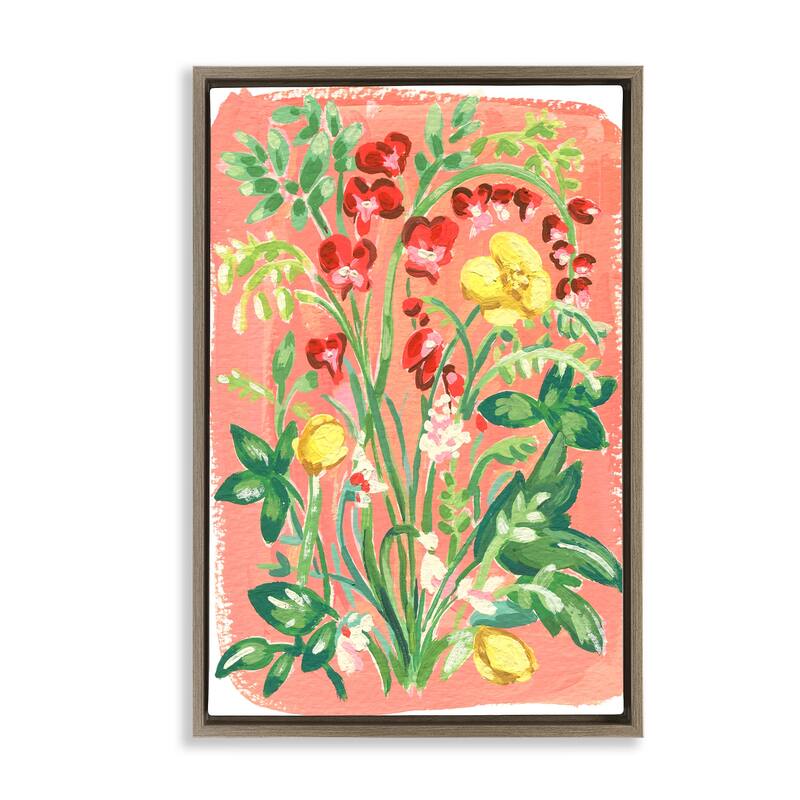 Stupell Peachy Flower Arrangement Framed Floater Canvas Wall Art Design By Hannah Moren - 21 x 31 - Brown