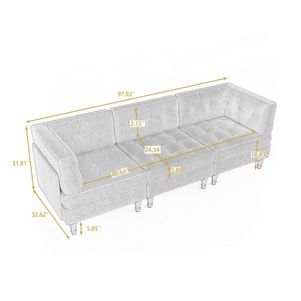 dimension image slide 3 of 5, Madison Oversized Upholstered Corduroy Modular Sectional Sofa