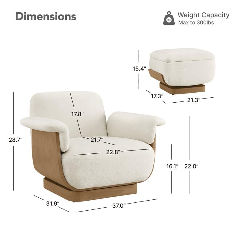 Spruce & Spring Modern Rounded Swivel Accent Chair & Storage Ottoman Set Living Room Set