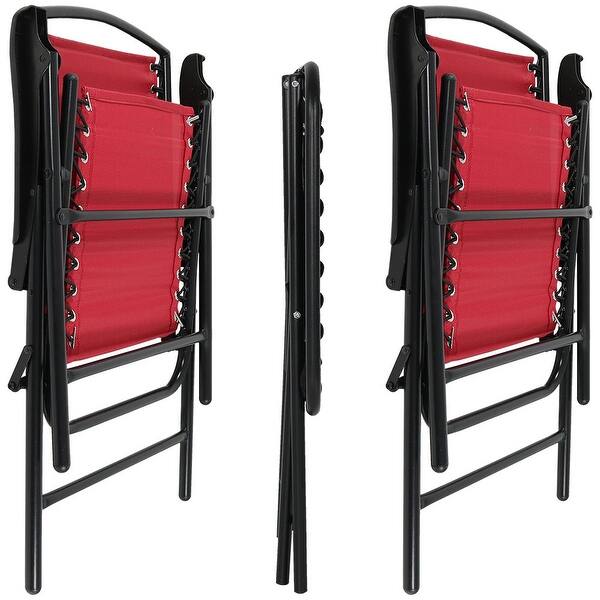 Shop Sunnydaze Set Of 2 Red Outdoor Suspension Folding Patio Chairs With Side Table Overstock 20751533