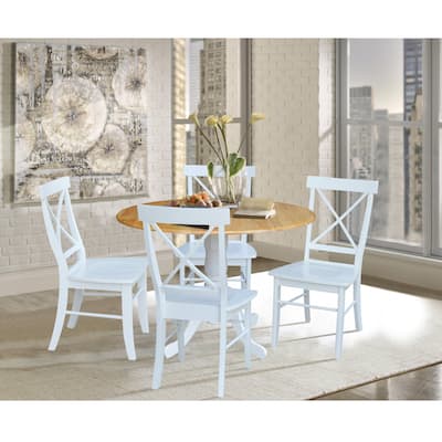 42 in. Drop Leaf Table with 4 Cross Back Dining Chairs - 5 Piece Set