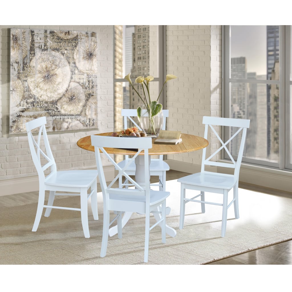 42 in. Drop Leaf Table with 4 Cross Back Dining Chairs - 5 Piece Set