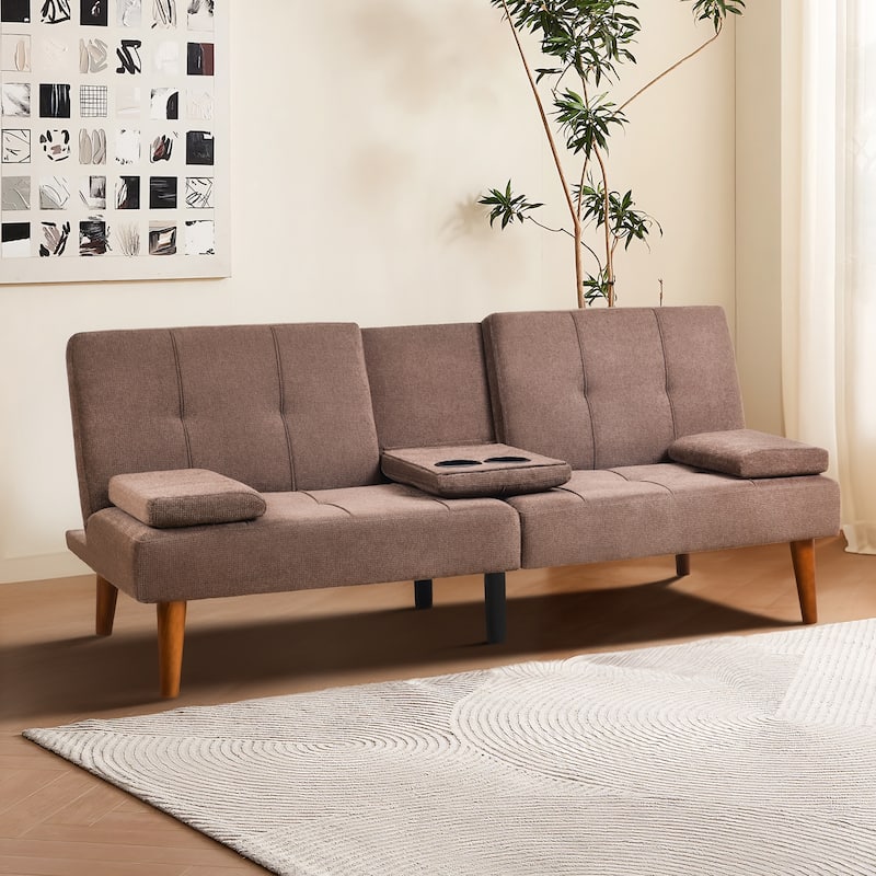 ​65" Futon Sofa Bed - Adjustable, Dual Cup Holders, Space-Saving for Small Rooms​