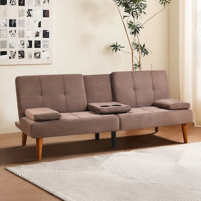 ​65" Futon Sofa Bed - Adjustable, Dual Cup Holders, Space-Saving for Small Rooms​