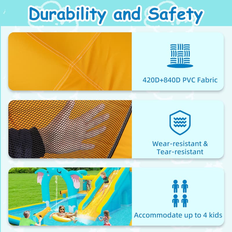 Inflatable Bounce House with Water Slide for Kids Includes Air Blower