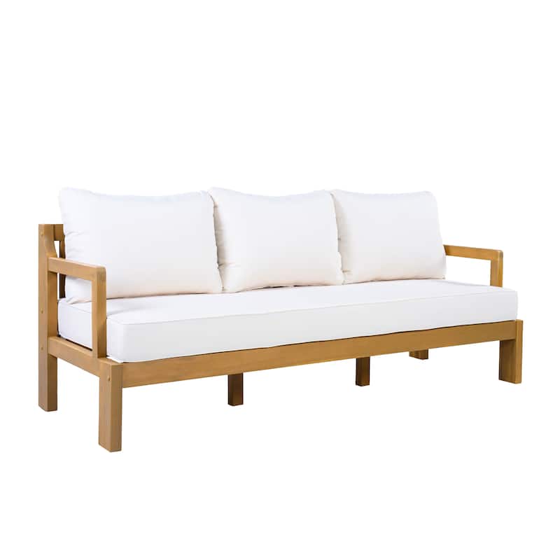 Christopher Knight Home - Modern 3-Piece Acacia Wood Outdoor Sectional Set with 3-Seater Sofa, Loveseat & Coffee Table