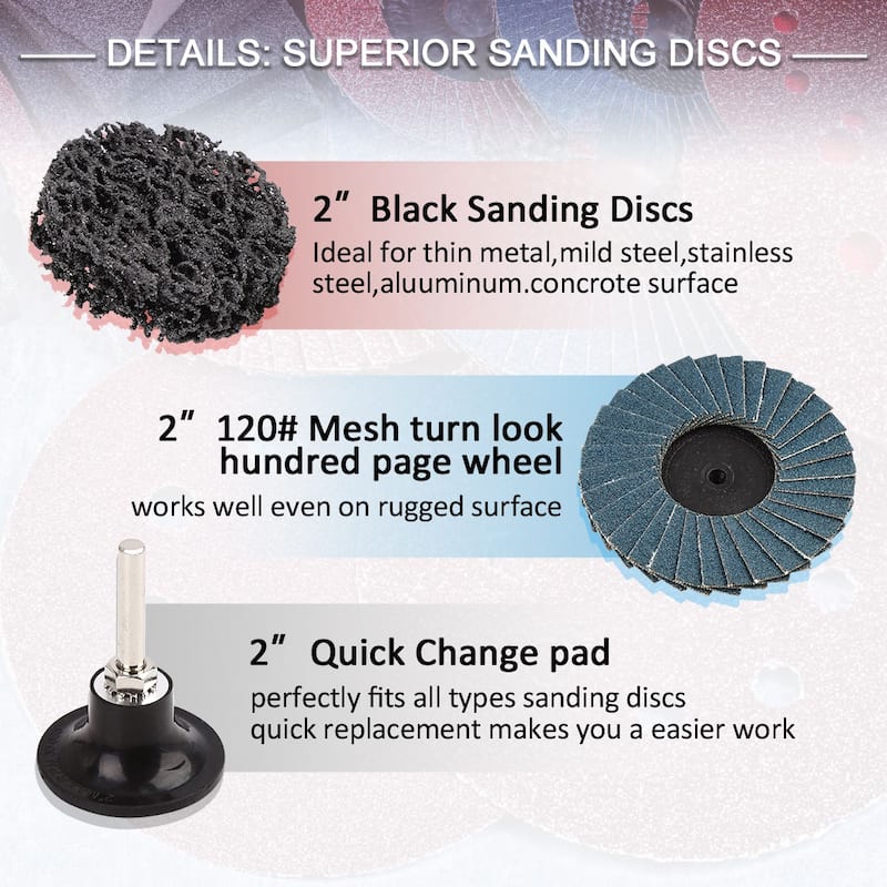 65 Pcs 2" Sanding Discs Nylon Roll Lock Surface Coarse Medium Fine Grit