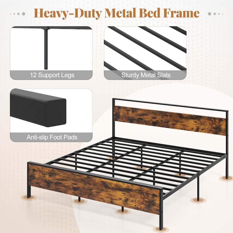Costway Twin/Full/Queen/King Size Bed Frame with Wooden Headboard and