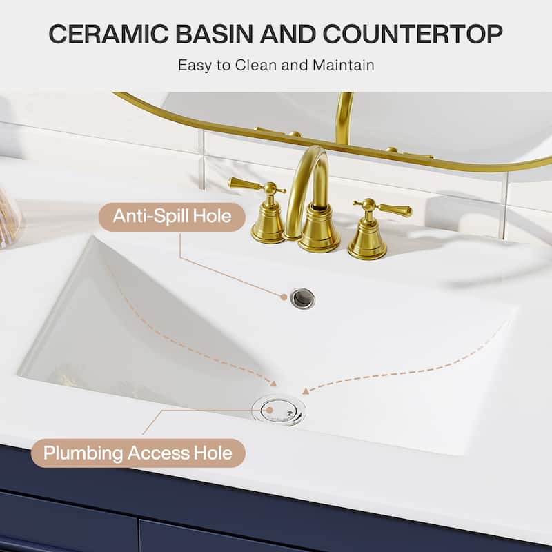 Bathroom Vanity with Sink, Solid Wood Frame Freestanding Vanity with Door Organizer and Drawer