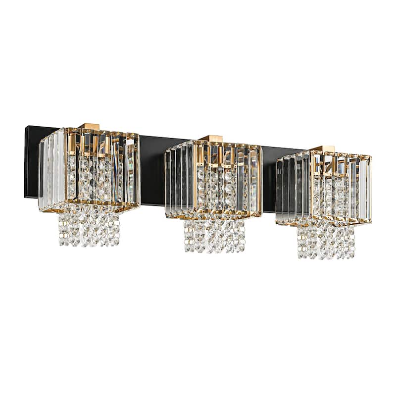 Modern Dimmable Glam Crystal Bathroom Vanity Lights Linear Black Gold Wall Light - Black & Gold