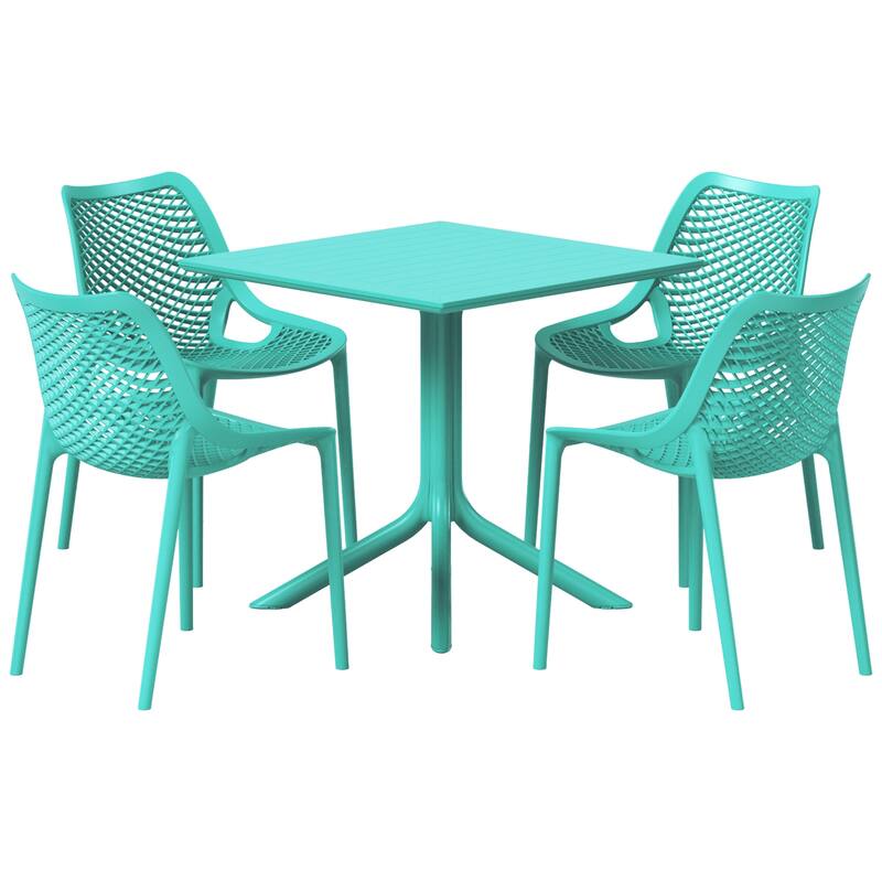 Frond and Form 4-Person Outdoor Square Dining Set - Turquoise