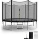 preview thumbnail 1 of 4, 12FT Simple Trampoline for Kids with Safety Enclosure Net,Wind Stakes and Non-Slip Ladder Black - Kids