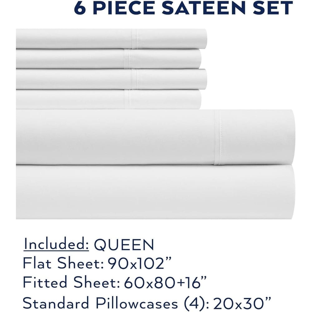 Thomasville 1500 Thread Count White 6 Piece Premium Cotton Rich Sateen Sheet Set