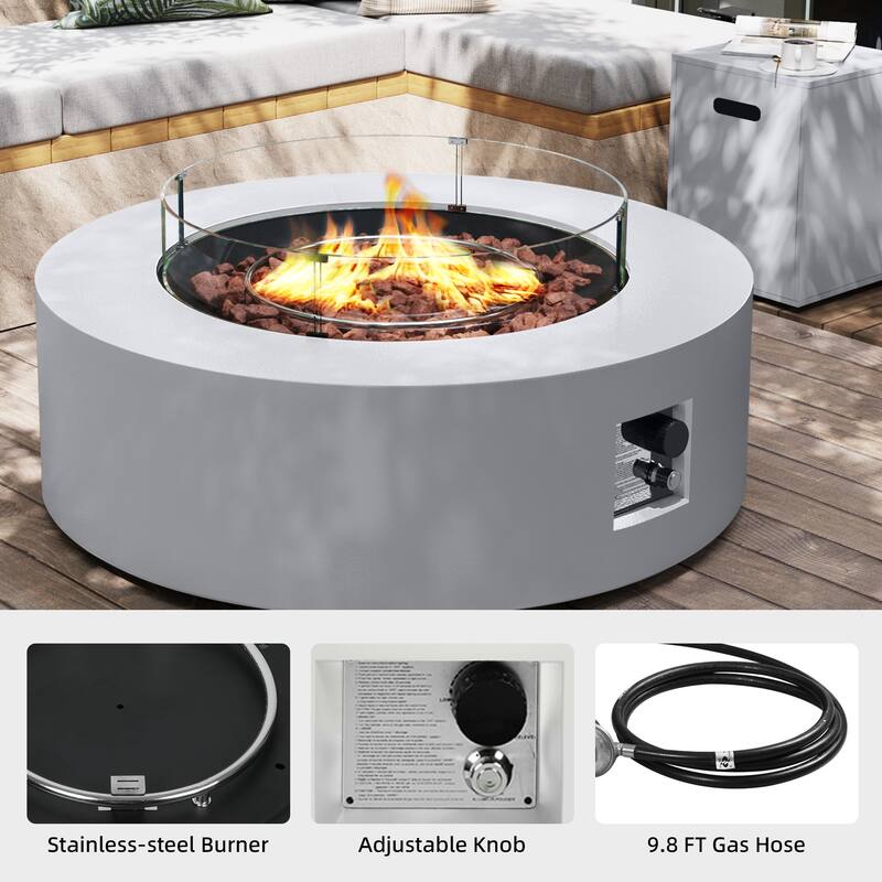 Patio Watcher Outdoor 42in./56in. Iron Fire Pit Table with Propane Tank Cover and Glass Wind Guard