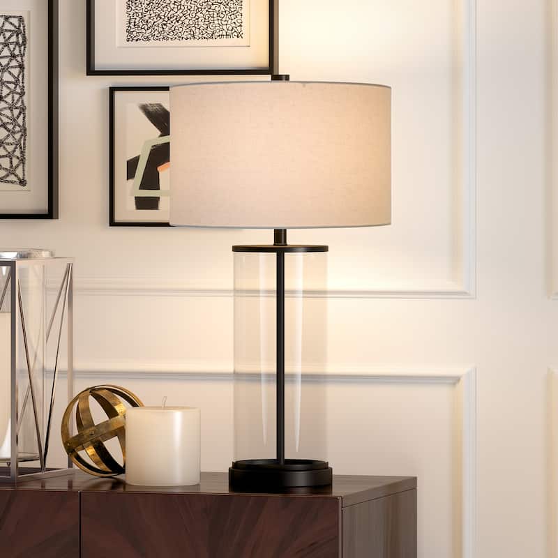 Rowan Classic Glass Table Lamp with Linen Shade (Optional Finishes) - Bronze/Nickel