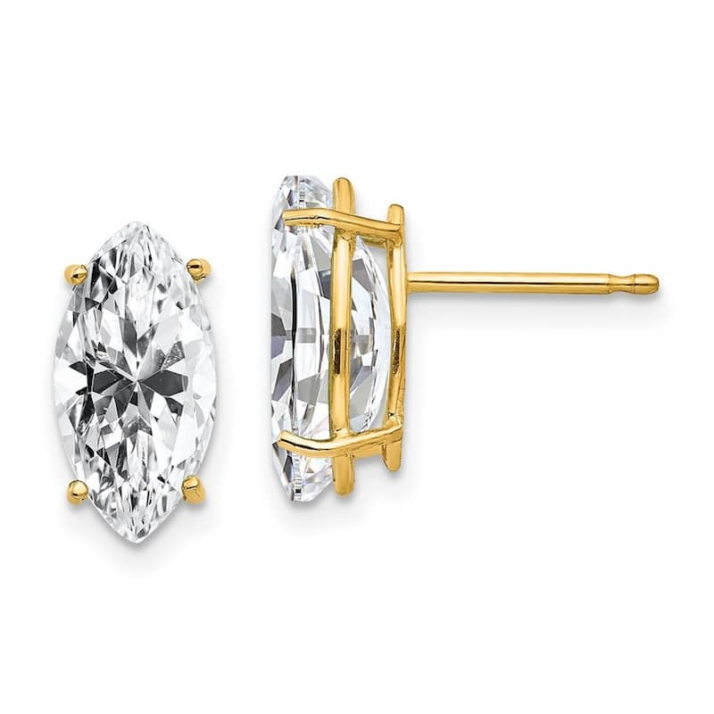 Curata 14k Yellow Gold 10x5mm Marquise CZ Cubic Zirconia Earrings